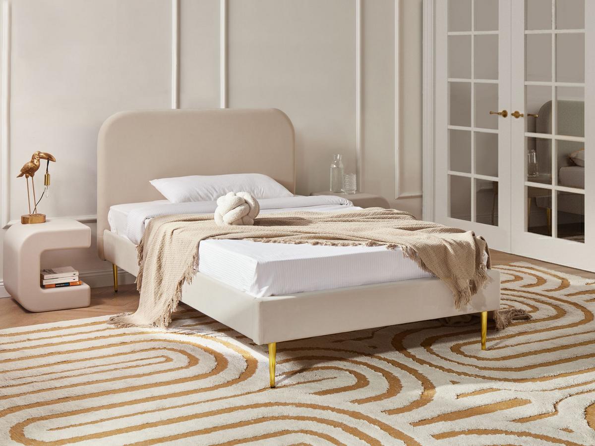 BETT mit Lattenrost 120/200 cm Samtstoff Hellbeige Flayat - Beige, Textil (120/200cm) - Beliani