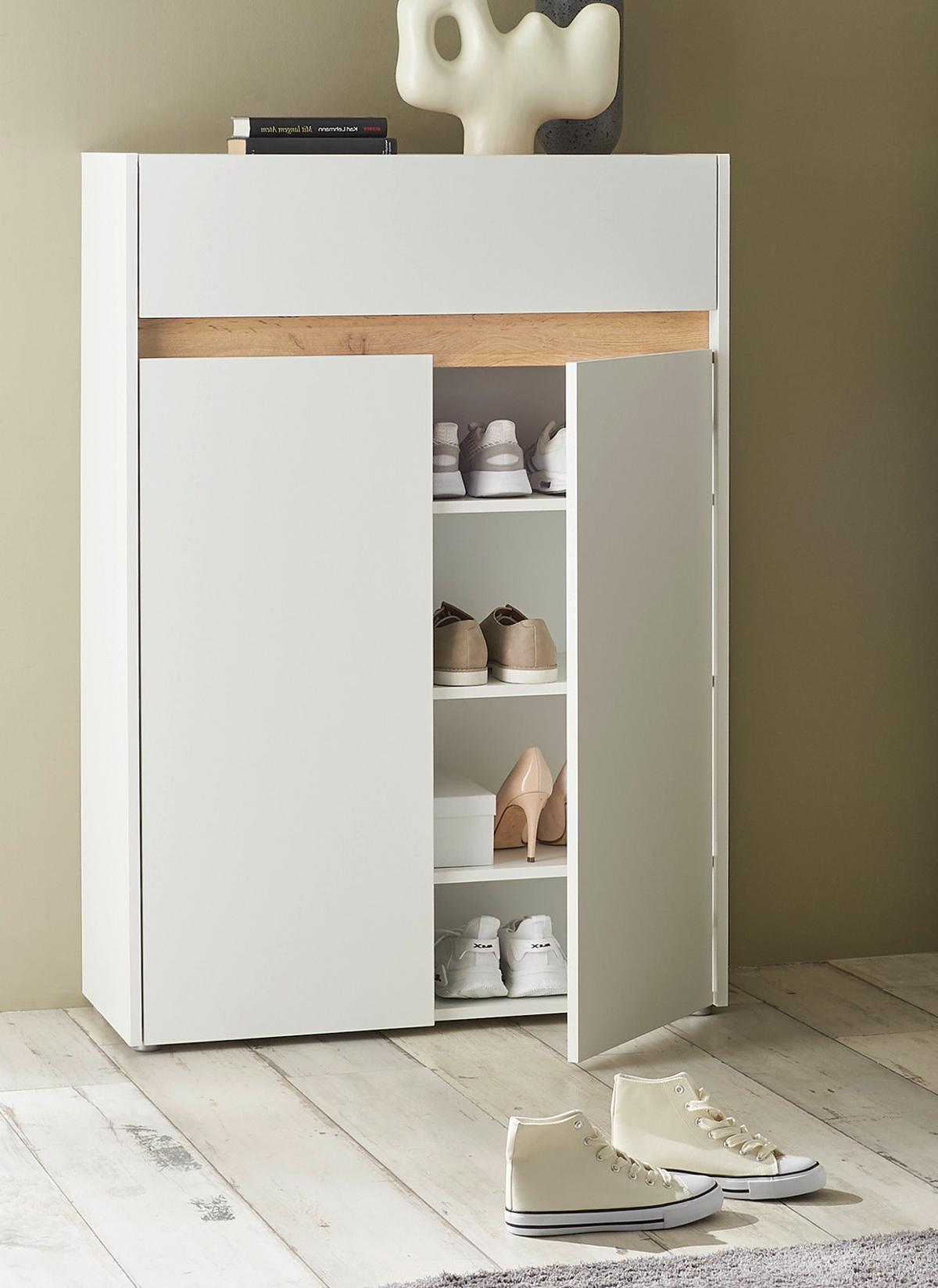 SCHUHSCHRANK weiß matt, Eiche Wotan, Flurkommode 85 x 122 cm - Eiche Wotan/Schwarz, Holzwerkstoff/Kunststoff (85/122/122cm) - Furn.Design