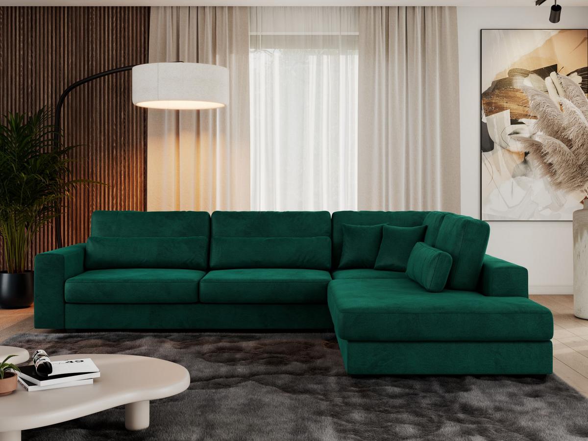 ECKSOFA Savona Dunkelgrün Velvet - rechts - Dunkelgrün/Schwarz, Kunststoff/Textil (249/316cm) - MKS