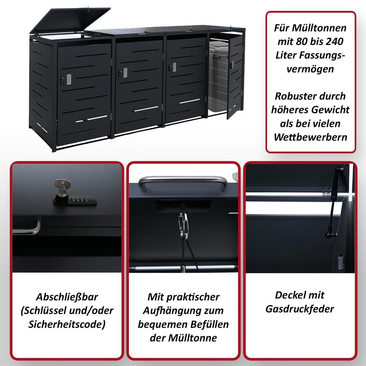 MÜLLTONNENVERKLEIDUNG E83B Anthrazit - Anthrazit, Metall (265/117/80cm) - MCW