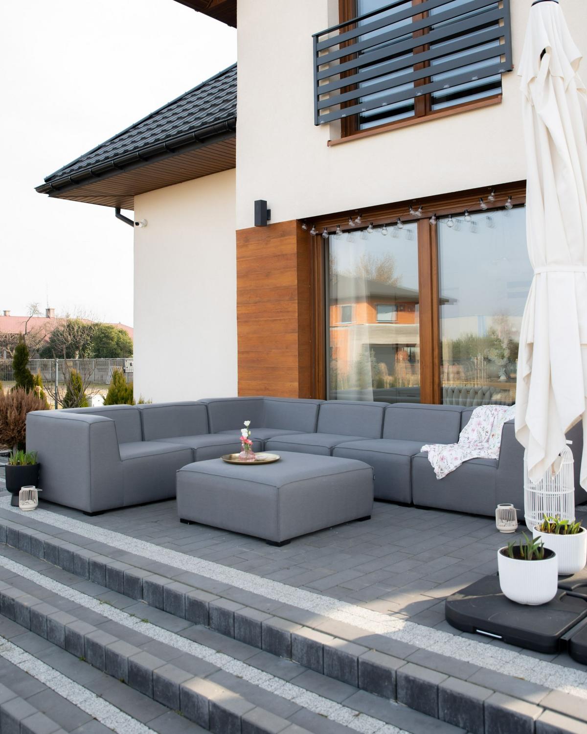 LOUNGE SET 7-Sitzer grau linksseitig modular Arezzo - Grau, Textil - Beliani