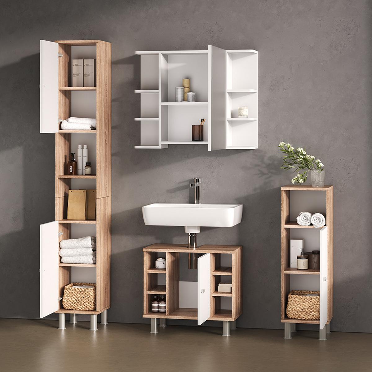 BADMÖBEL-SET Fucino Sonoma 4 Teile - Sonoma Eiche, Holzwerkstoff (60/54/32cm) - Livinity®