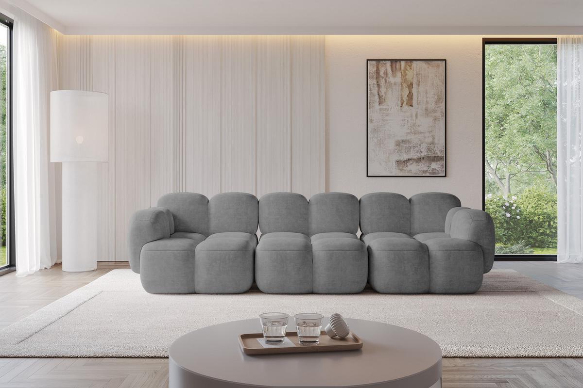 3-SITZER modulares Sofa Miko-S2 300x118x75 cm Grau Velours - Schwarz/Grau, Holzwerkstoff/Kunststoff (300/75/118cm) - ALTDECOR