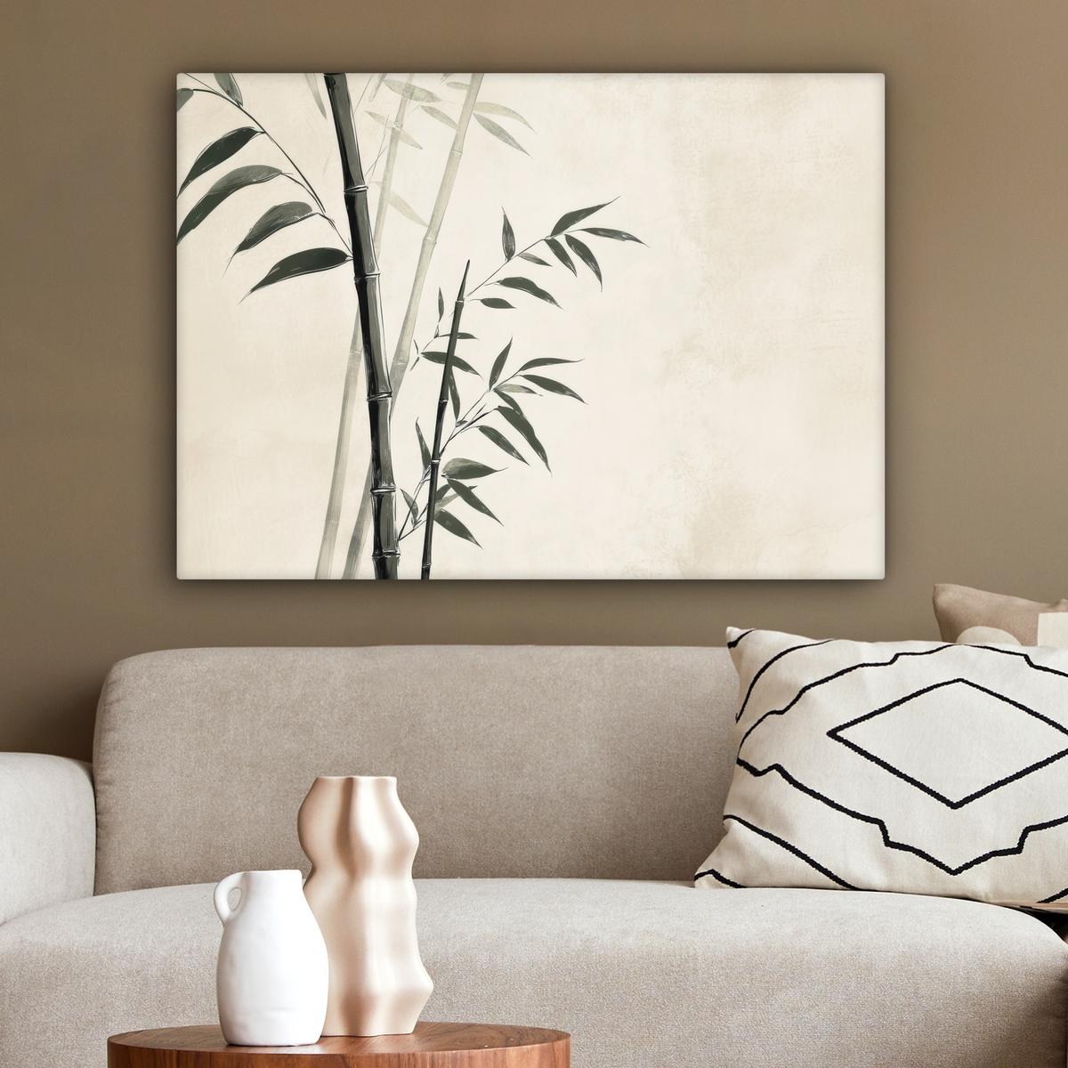 LEINWANDBILD Japandi - Bambus - Beige Wandbilder 80x60 cm - Eukalyptusholzfarben, Textil (80/60cm) - MuchoWow