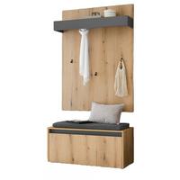 GARDEROBEN-SET Evoke Eiche, grau 100 cm 3-teilig, Flurgarderobe inkl. Sitzkissen - Eichefarben/Schwarz, Holzwerkstoff/Kunststoff (100/200/40cm) - Furn.Design