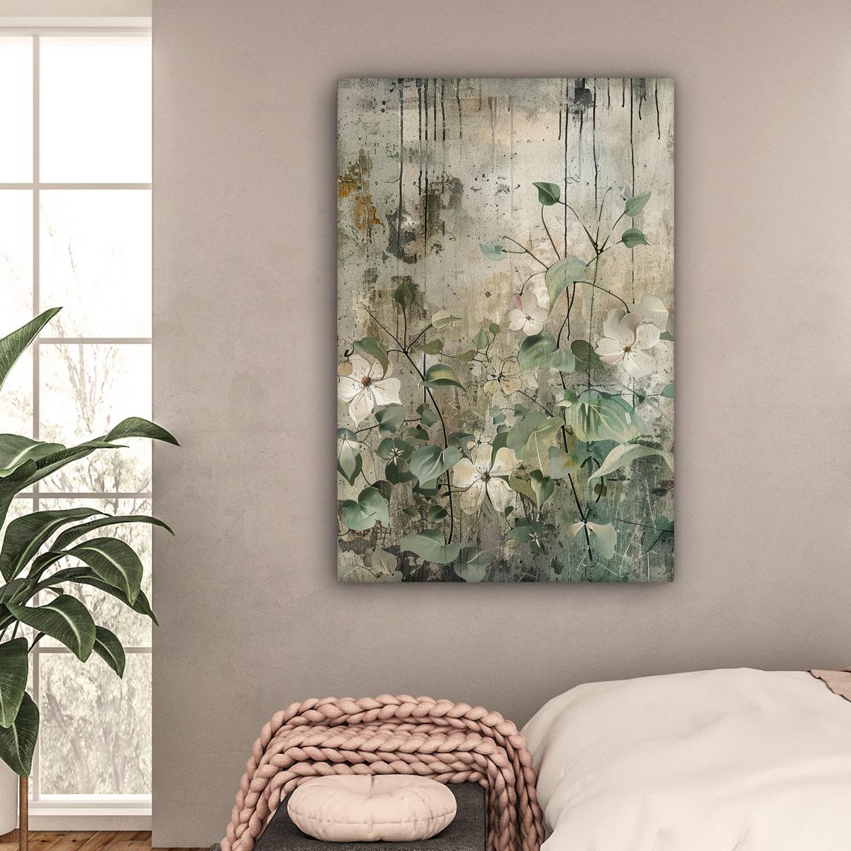 LEINWANDBILD Blumen - Blätter - Abstrakt - Modern Deko XXL 80x120 cm - Grau, Textil (80/120cm) - MuchoWow