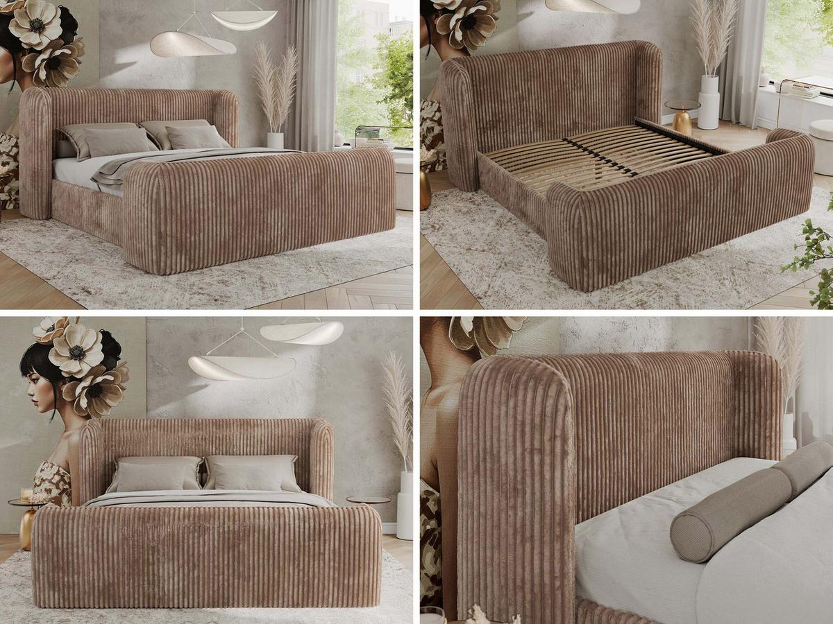 POLSTERBETT EMORA CLASSIC DUO 200/200 - Braun Cord - Multipocket-Matratze - Braun, Textil (200/200cm) - MKS