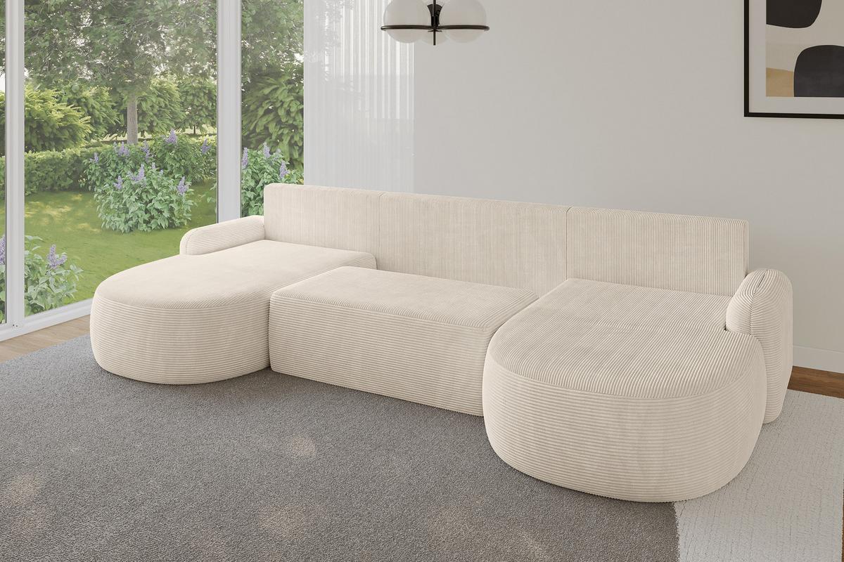 WOHNLANDSCHAFT mit Schlaffunktion und Bettkasten LIRA-U - 335x172x89 Beige - Sahara, Holzwerkstoff/Textil (335/89/172cm) - ALTDECOR