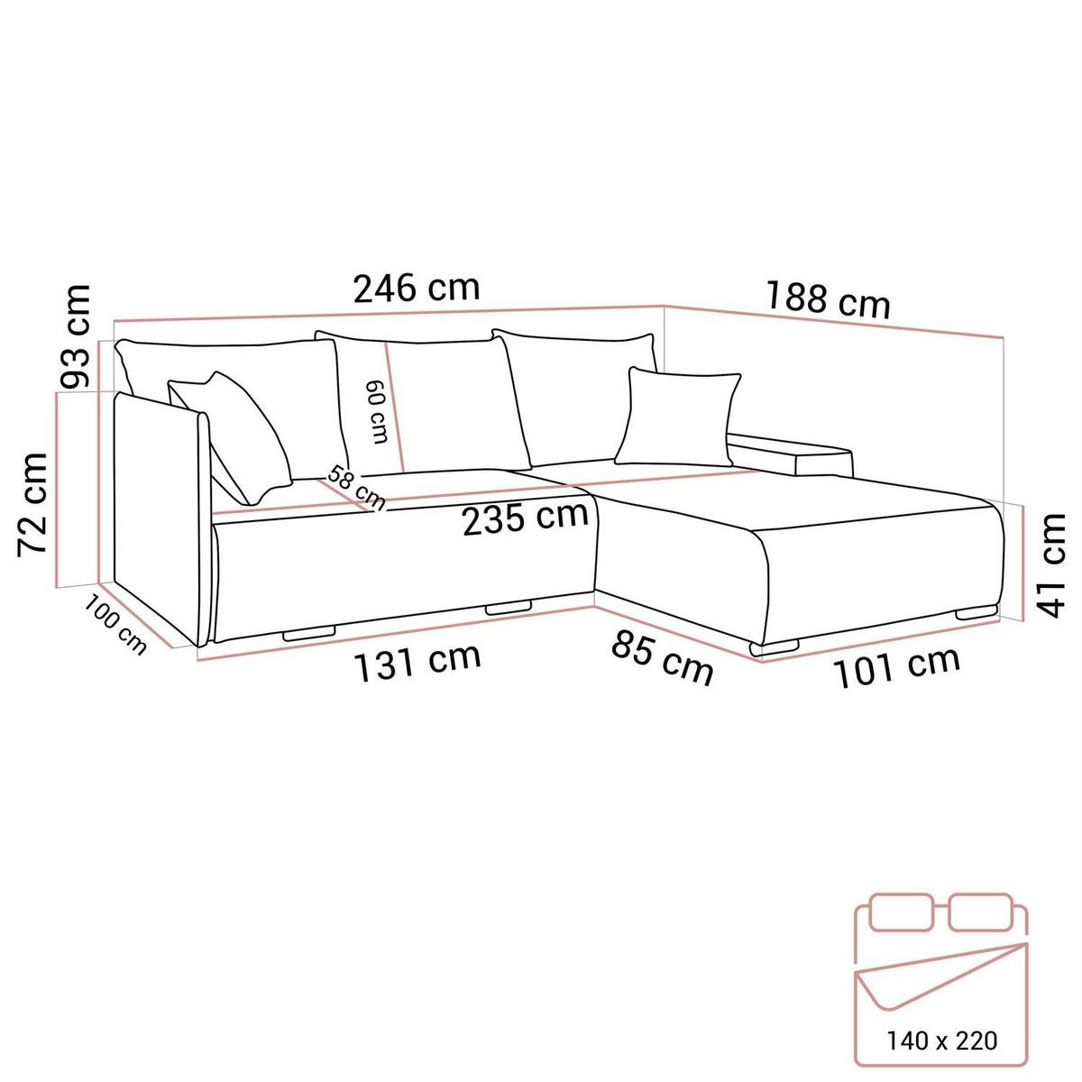 ECKSOFA LAVIO L mit Schlaffunktion und Bettzeugkasten Rechte - Grau, Textil (246/188cm) - Lookway
