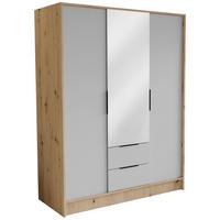 DREHTÜRENSCHRANK CAVA 150,5/200/51 cm Modern Kleiderschrank 3-türig mit Spiegel Eiche Artisan - Weiß/Eiche Artisan, Holzwerkstoff (150.5/200/51cm) - MASSENO