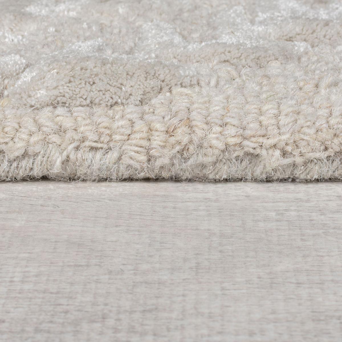 WOLLTEPPICH GLEN, Seidiger Glanz Blätter, Hellgrau, 200 x 290 cm - Grau, Textil (290/200cm) - KADIMA DESIGN
