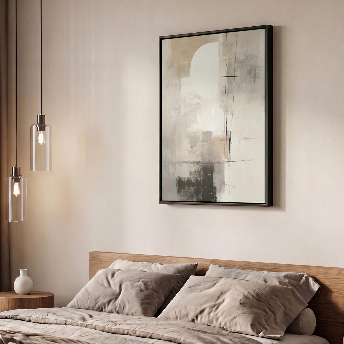 LEINWAND Bilder mit Rahmen - Abstrakt - Kunst - Grau - 60x80 - Hellgrau, Textil (60/80cm) - MuchoWow