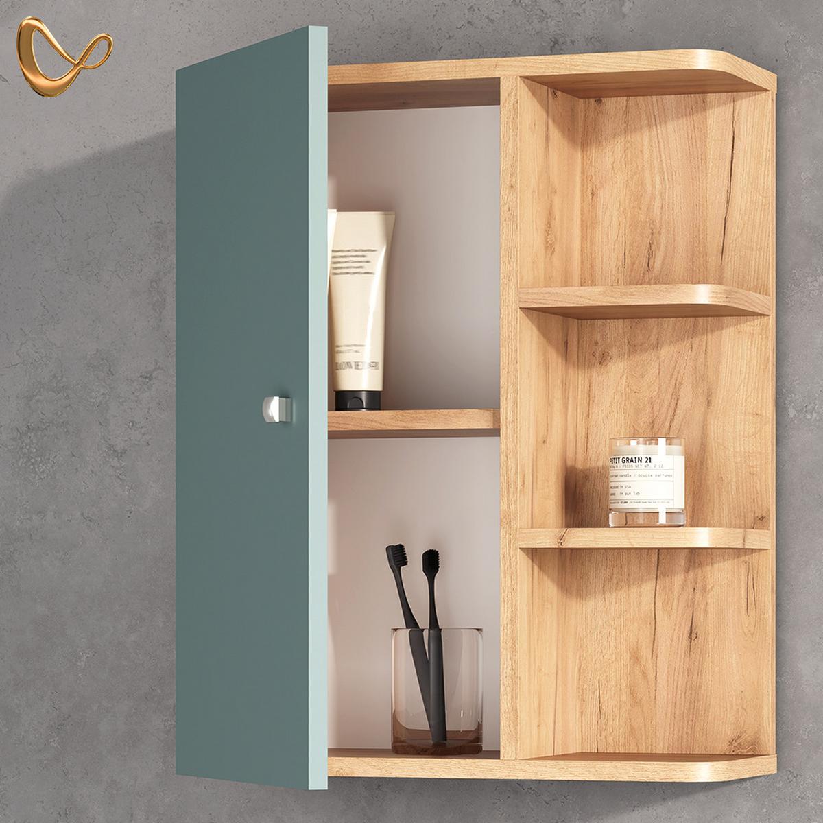 BADSCHRANK Fucino Grün 47.2 x 59.2 cm - Grün, Holzwerkstoff (47.2/59.2/20.8cm) - Livinity®