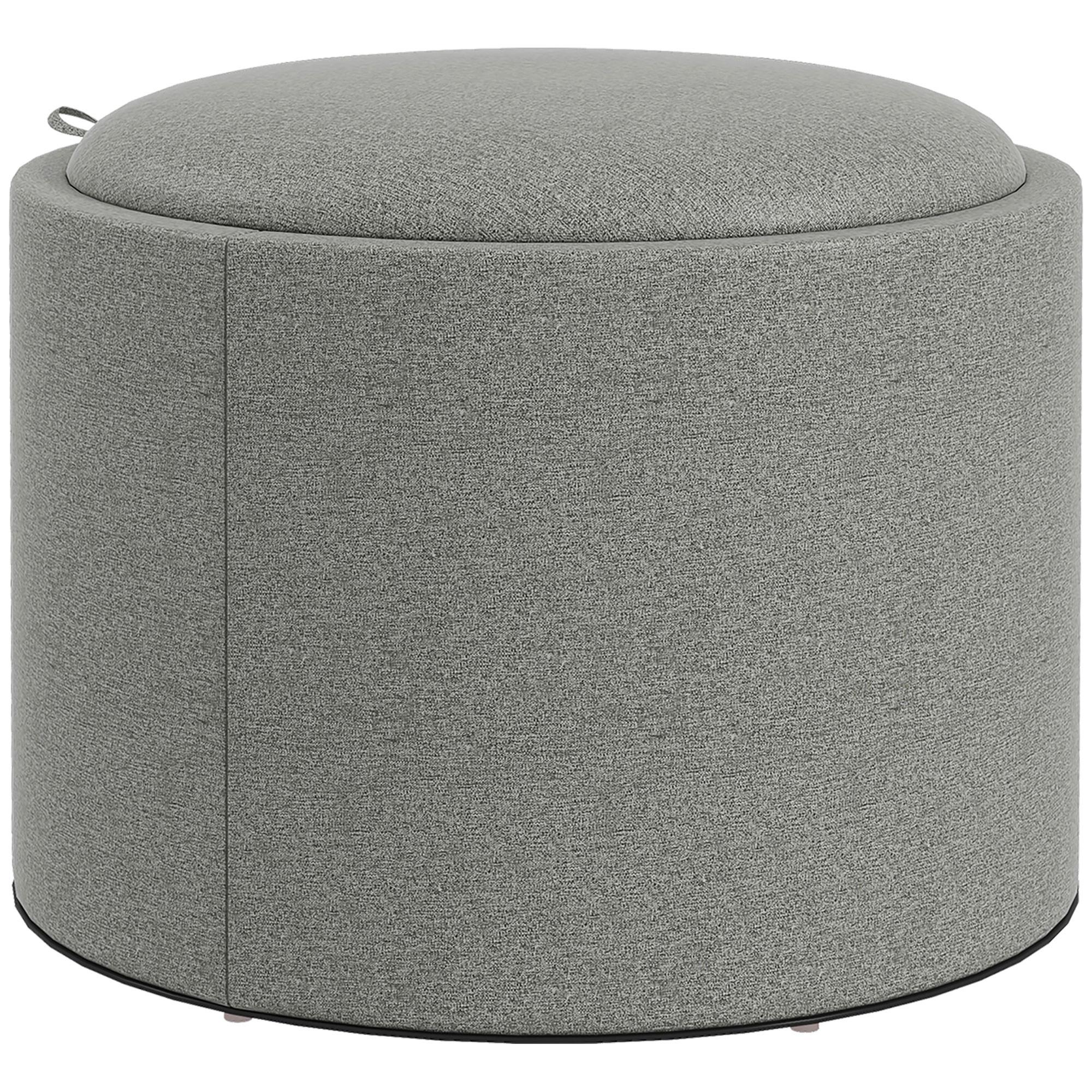 SITZHOCKER Rund mit Polsterung und Stauraum, Klappdeckel, Grau - Grau, Textil (56/42/56cm) - HOMCOM