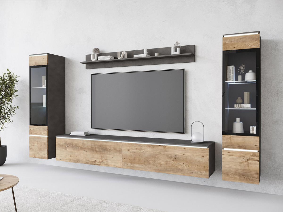 WOHNWAND Vera II mit weißer LED Beleuchtung - Braun/Grau, Holzwerkstoff (30/130/33cm) - MIRJAN24