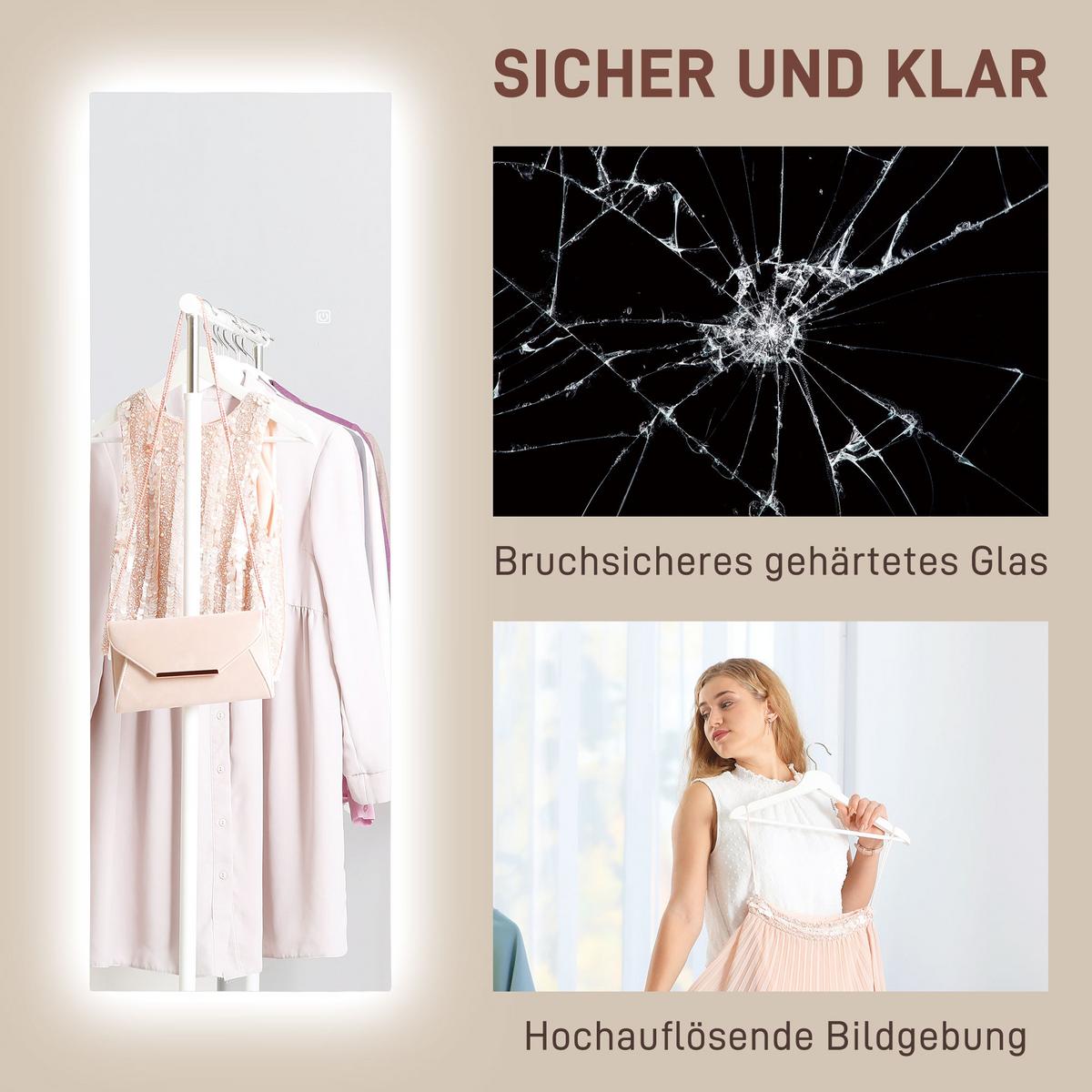 GANZKÖRPERSPIEGEL 40 x 120 cm Standspiegel mit LED Lichte, Wandspiegel - Transparent, Glas (3/120/40cm) - HOMCOM