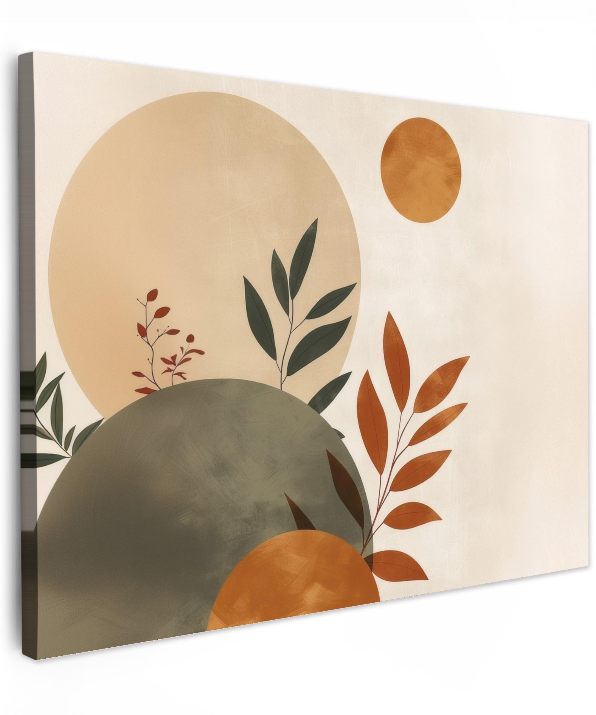 LEINWANDBILD Formen - Rund - Blätter - Beige Wandbild 40x30 cm - Rostfarben, Textil (40/30cm) - MuchoWow