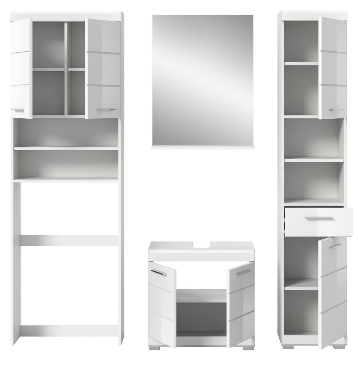BADMÖBEL-SET weiß Hochglanz 4-teilig 190 cm, Komplettset mit viel Stauraum - Weiß Hochglanz, Glas/Holzwerkstoff (190/191/34cm) - Inn.Furn