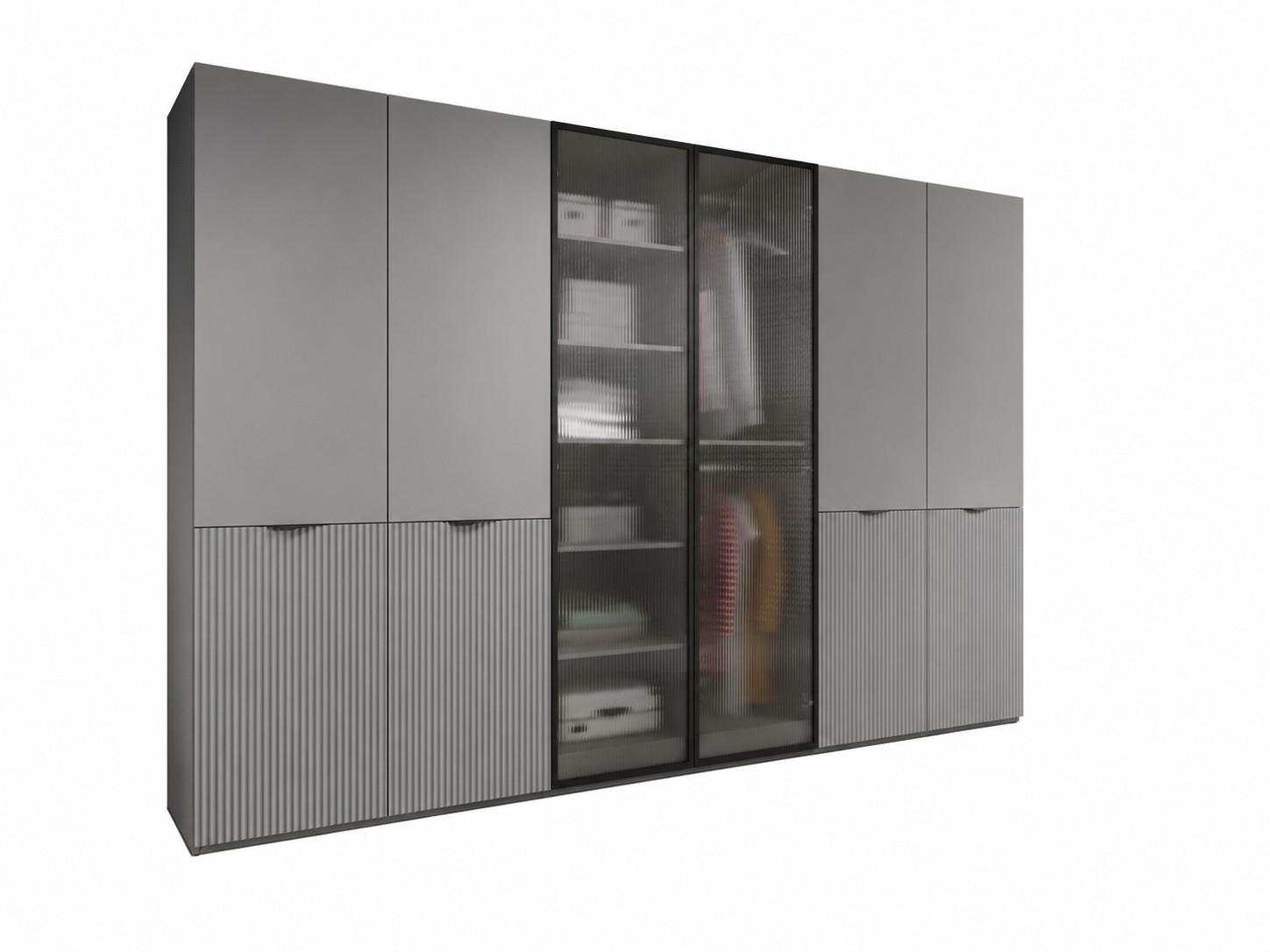 DREHTÜRENSCHRANK ATELIO 303/200/51 cm Modern Kleiderschrank 6-türig Grau - Grau, Holzwerkstoff (303/200/51cm) - MASSENO