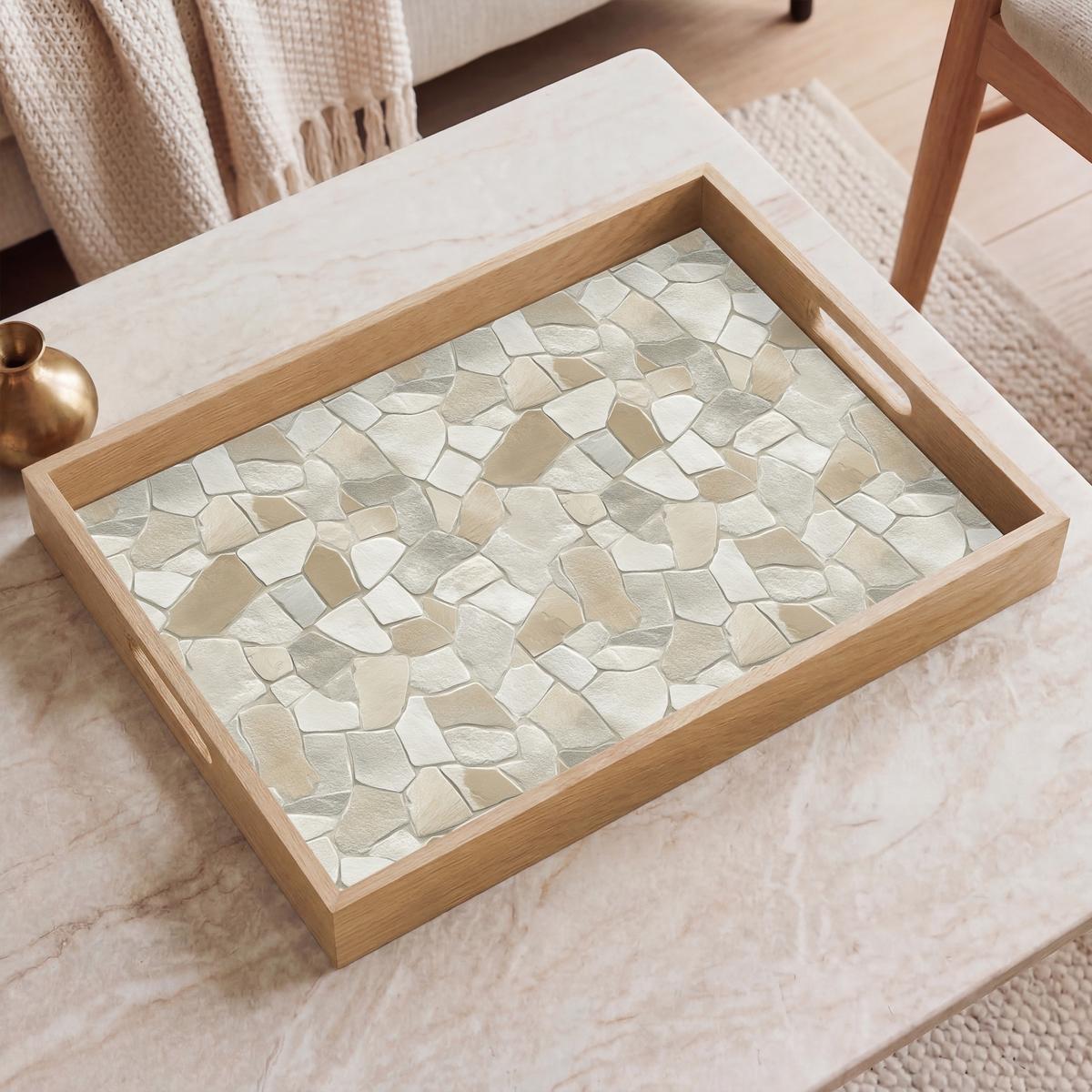 TABLETT Mosaik - Steine - Beige 50x35 cm - Beige, Holz (50/5/5cm) - OnlyWow
