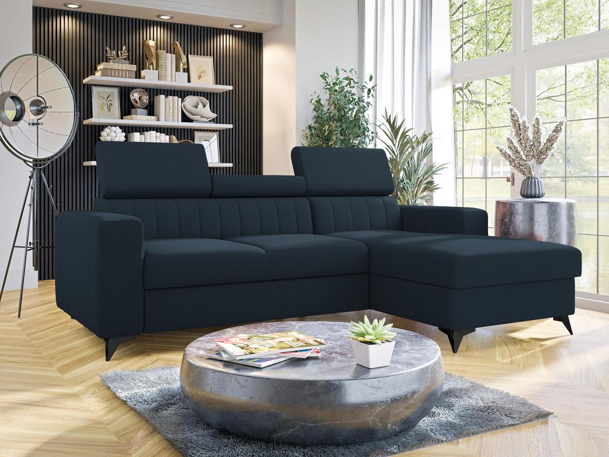 ECKSOFA Milano, Seite: Rechts 2R+LC - Schwarz/Dunkelblau, Holz/Textil (236/172cm) - MIRJAN24