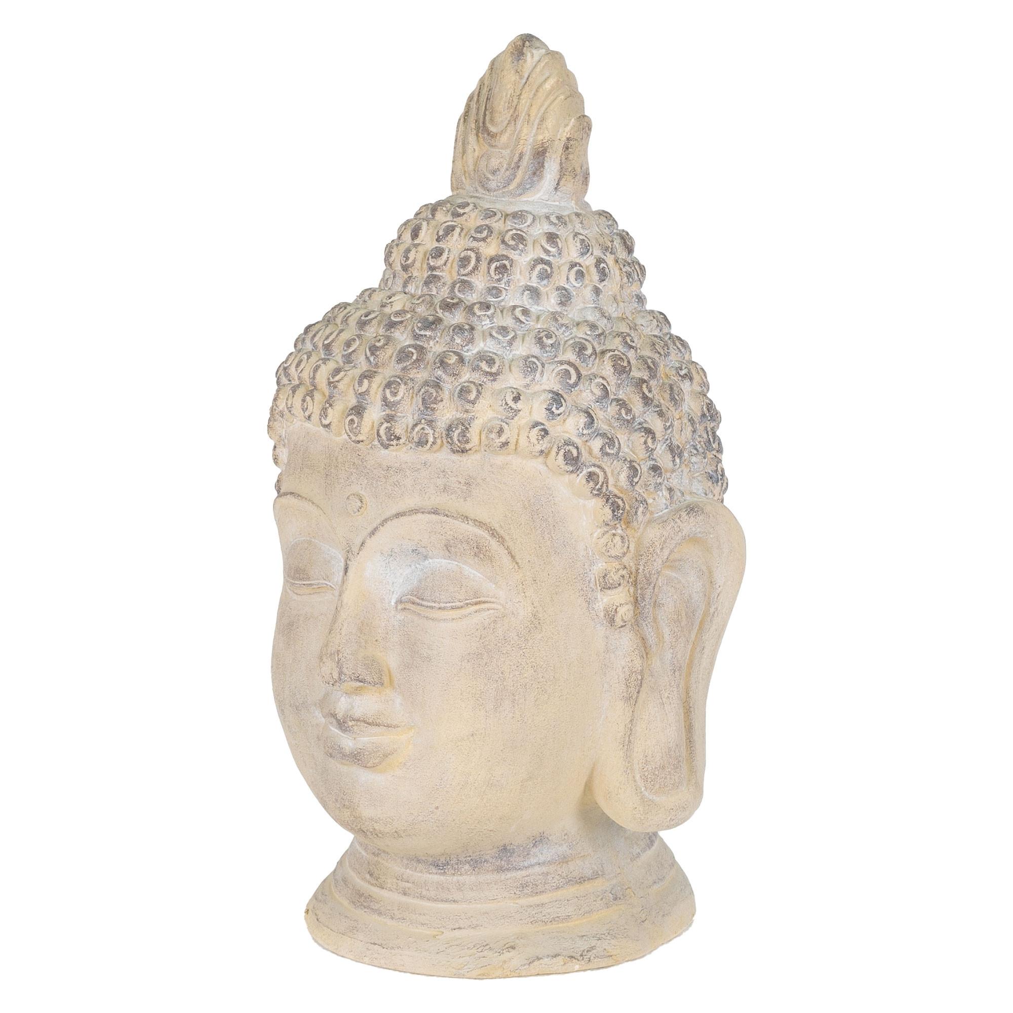 BUDDHA KOPF STATUE 55 cm Beige/Grau aus Polyresin - Beige, Kunststoff (30/55/30cm) - ECD-Germany