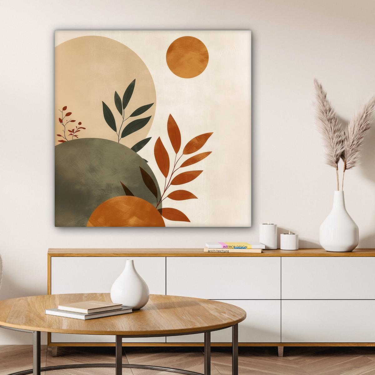 LEINWANDBILD Formen - Rund - Blätter - Beige Deko Groß 90x90 cm - Rostfarben, Textil (90/90cm) - MuchoWow