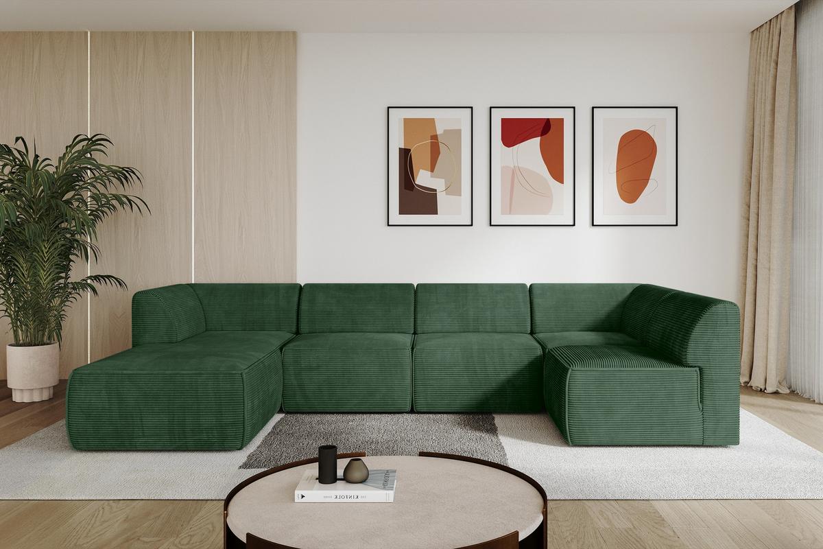 WOHNLANDSCHAFT Ottomane Links MOVO-L 345x180x78 cm Grün Cord - Grün, Holzwerkstoff/Kunststoff (345/78/180cm) - ALTDECOR