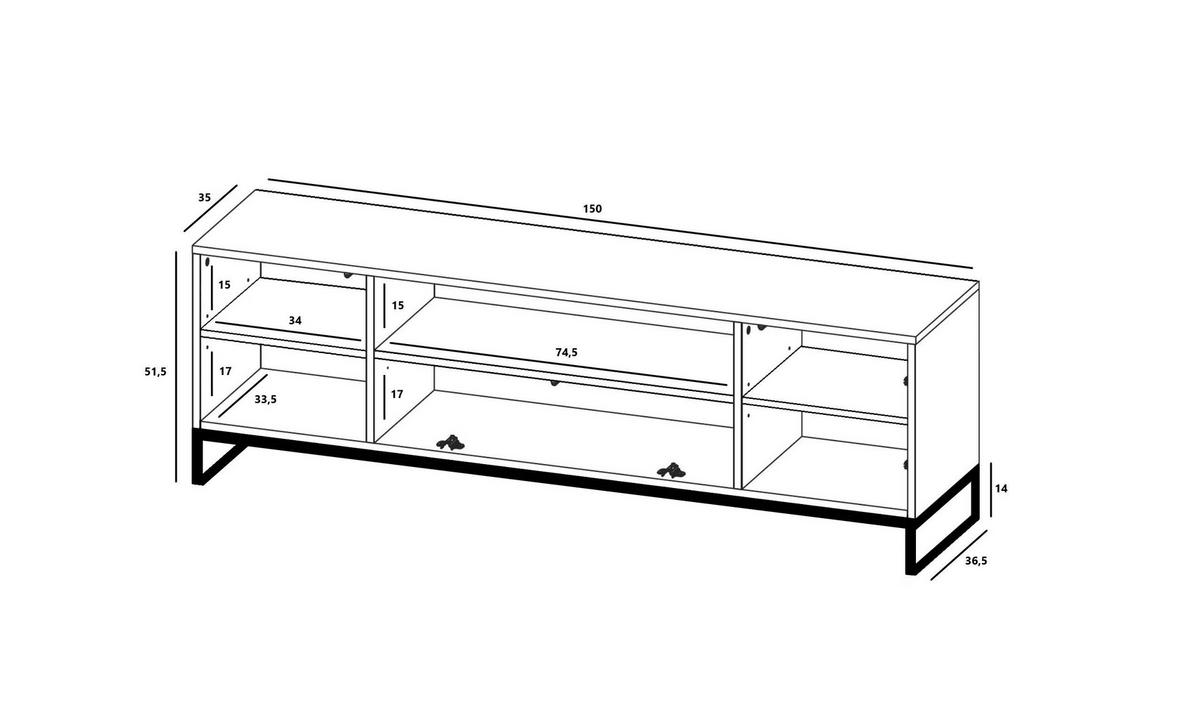 TV-SCHRANK Elpis2 Marineblau Matt mit Metallrahmen 150 cm - Blau/Kupferfarben, Holzwerkstoff/Metall (150/51.5/36.5cm) - Meble Lindner