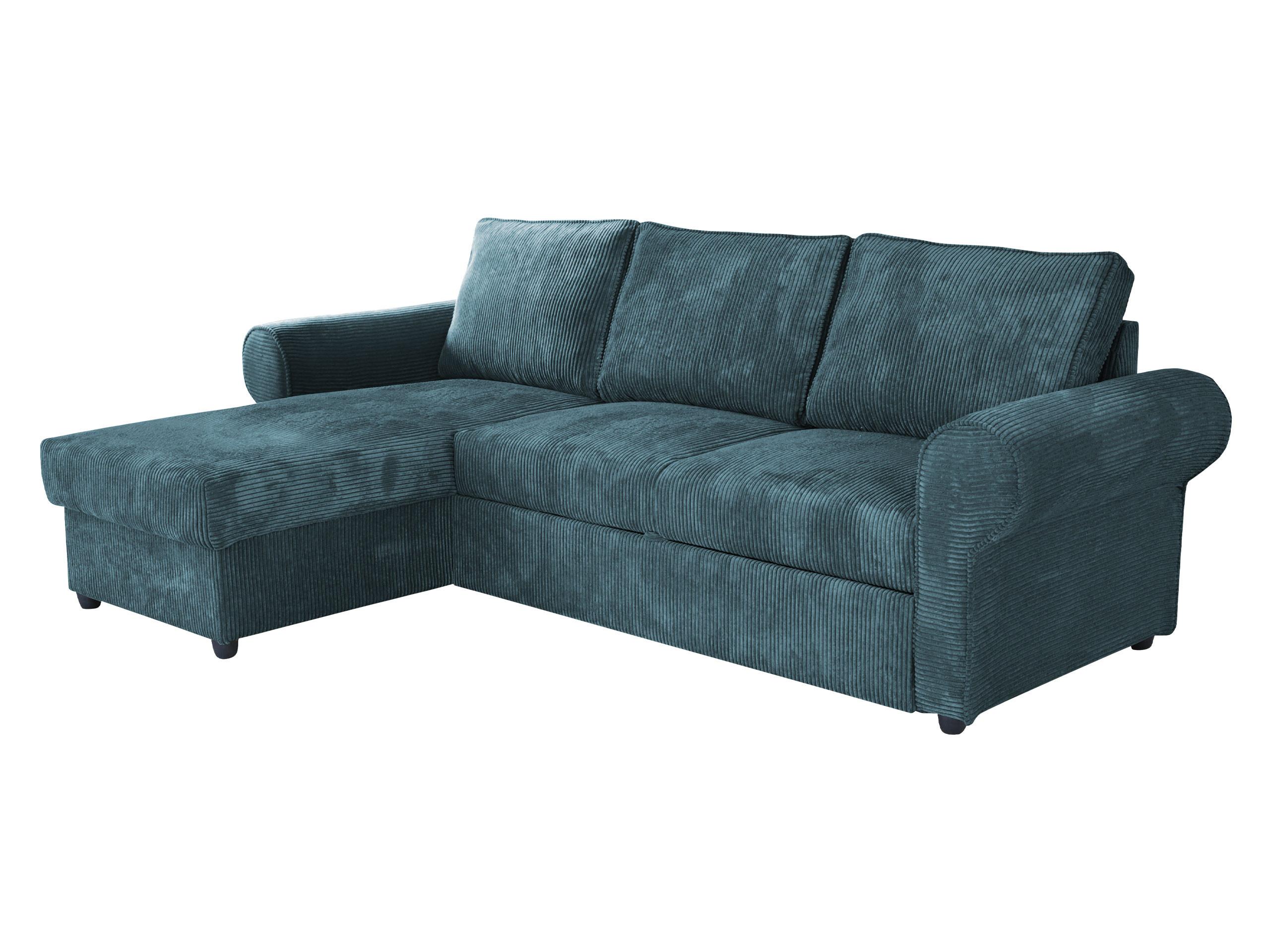 ECKSOFA Monaco Cord - Türkis/Schwarz, Holz/Textil (246/155cm) - MIRJAN24