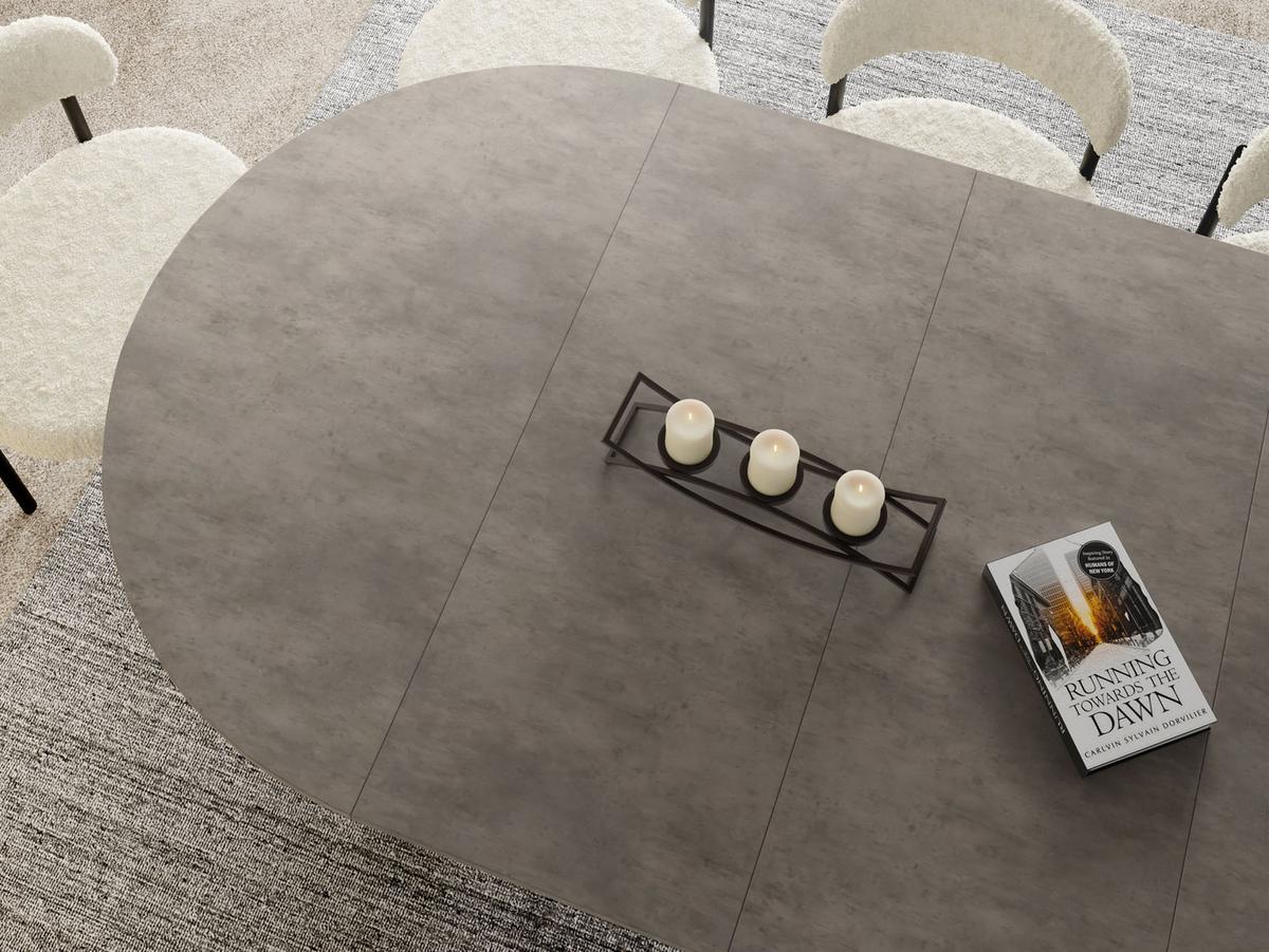 ESSTISCH Lamio runder ausziehbarer, Beton-Optik Dunkelgrau 100-180/100/76 cm - Dunkelgrau/Weiß, Holzwerkstoff/Metall (100/176/76cm) - WFL GROUP