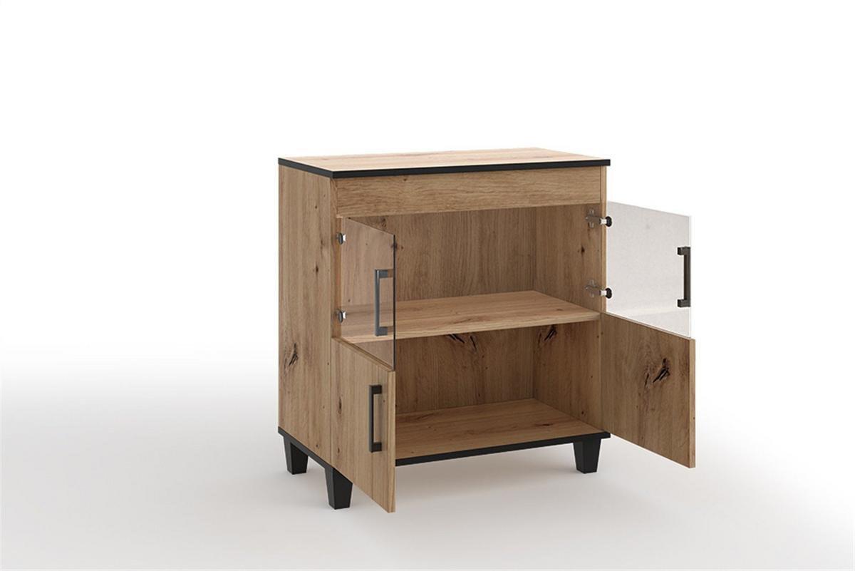 KOMMODE CORTEZA 80/90/40cm mit 4 Türen Eiche Artisan - Eiche Artisan, Holzwerkstoff (80/90/40cm) - MASSENO