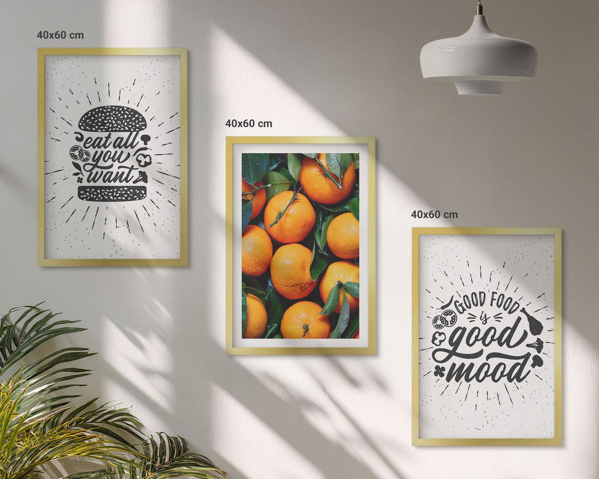 BILDER SET 3er Set - 40x60 cm Goldrahmen - Juicy Oranges Kitchen - Goldfarben, Kunststoff (40/60cm) - TULUP