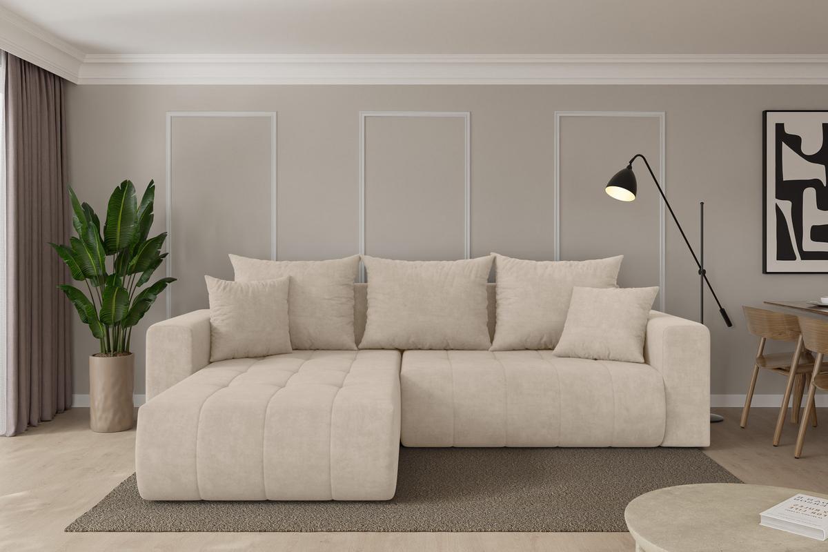 ECKSOFA mit Schlaffunktion Ottomane Links MILA-L 277x194x86 Beige Velours - Schwarz/Sahara, Holzwerkstoff/Kunststoff (277/194cm) - ALTDECOR