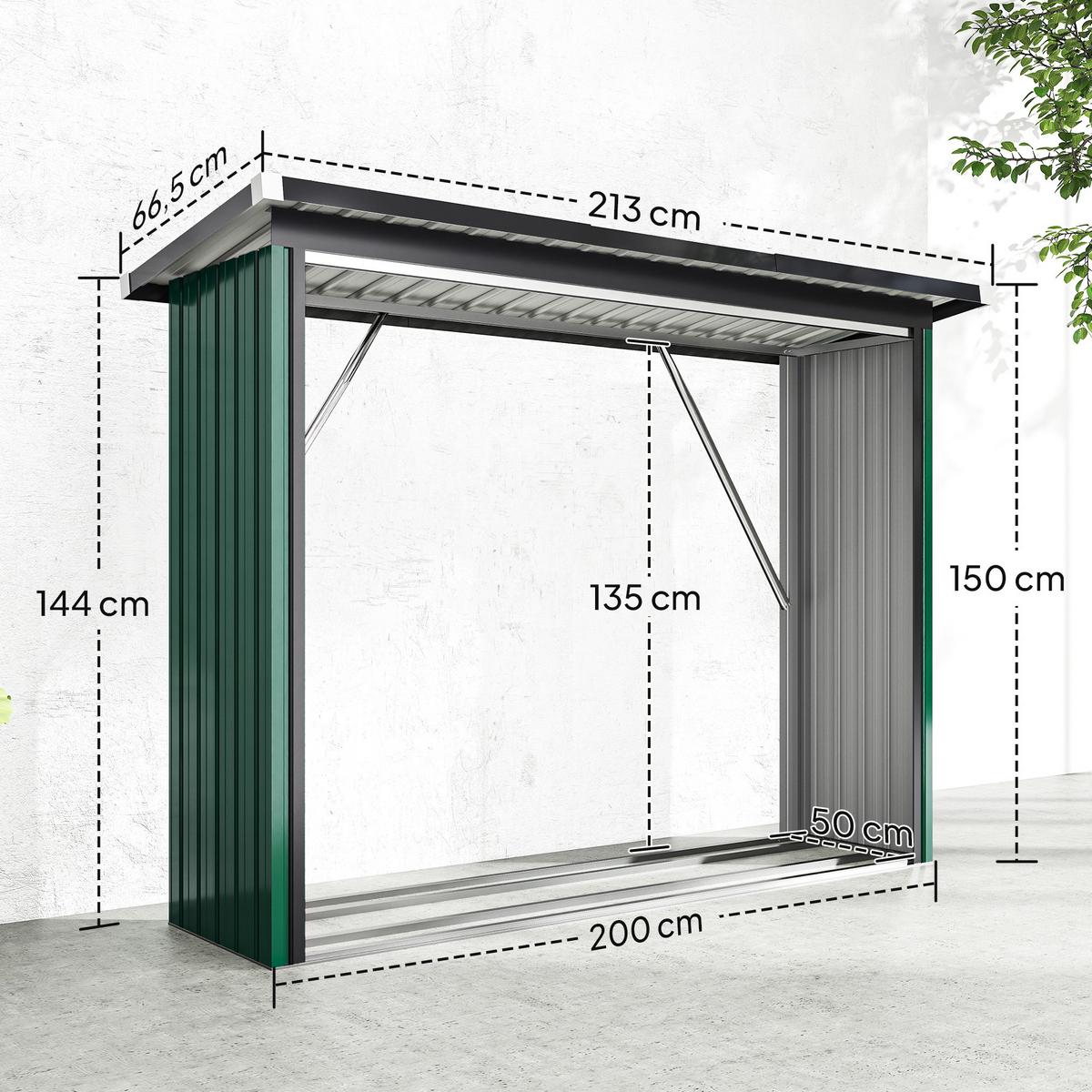 KAMINHOLZREGAL Verzinkter-Stahl Grün - Grün, Metall (66.5/150/213cm) - Outsunny