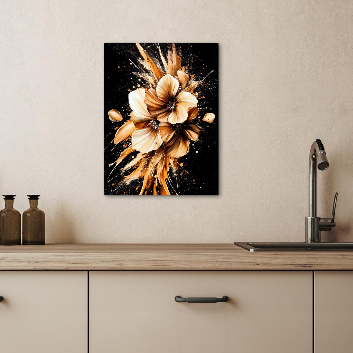 LEINWANDBILD Blumen - Gold - Graffiti - Schwarz - Abstrakt Room Decor 30x40 cm - Cappuccino, Textil (30/40cm) - MuchoWow