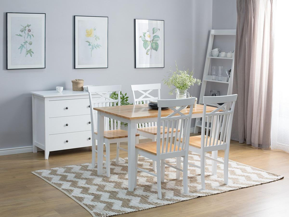 ESSTISCH 120/75/74 cm Weiß, Hellbraun Rechteckig Houston - Weiß, Holz (120/75/74cm) - Beliani