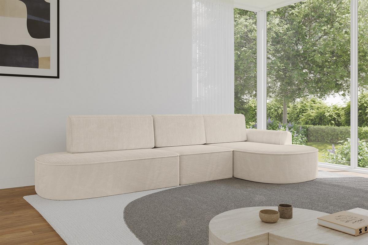 ECKSOFA mit Schlaffunktion Ottomane RECHTS MARI L2-S 368X167X85 Beige Cord - Schwarz/Cappuccino, Holzwerkstoff/Kunststoff (167/368cm) - ALTDECOR