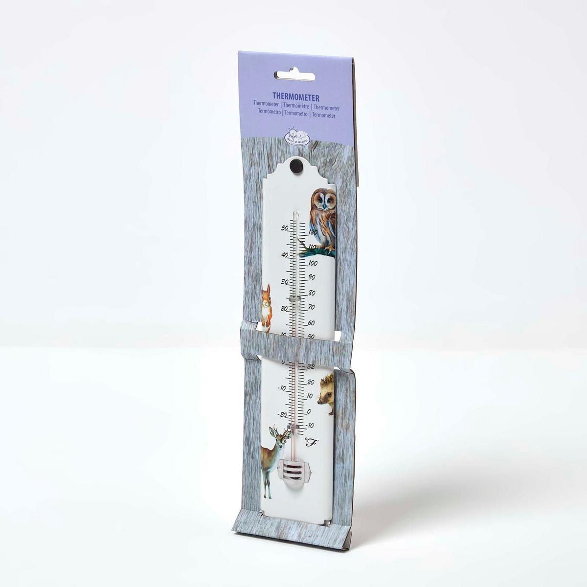 INNEN- & Außenthermometer weiß mit Waldtier-Motiv - Hellbraun/Multicolor, Metall (6.3/29.5/29.5cm) - Homescapes