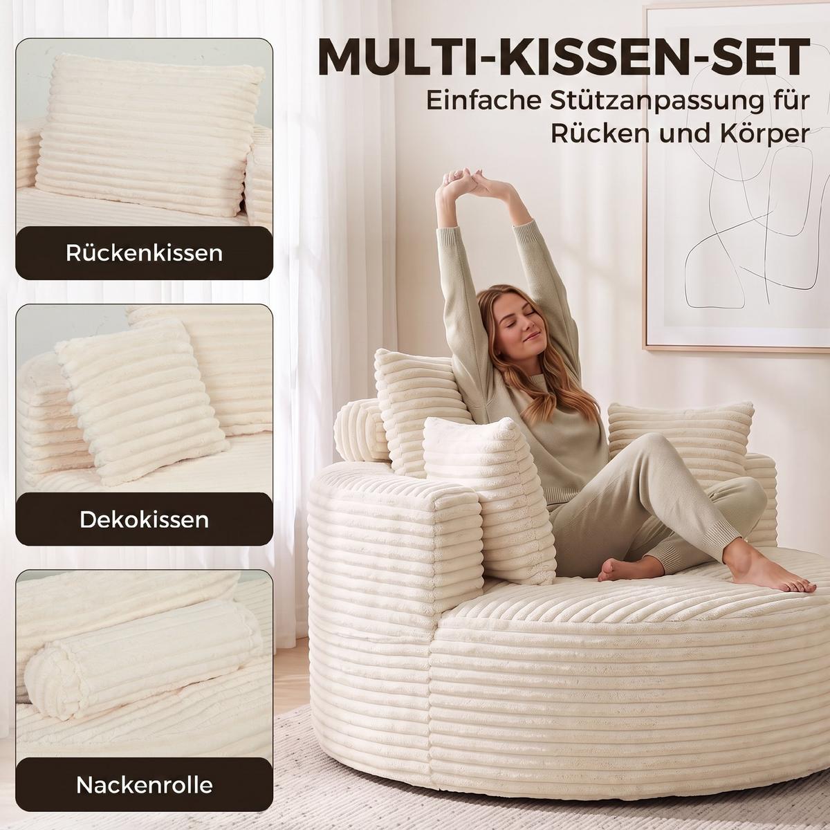 SESSEL Polyester Creme - Creme, Textil (130/82/130cm) - HOMCOM