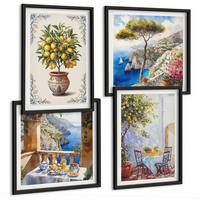 BILDER SET 4er Set - 50x50 cm & 40x60 cm Schwarzer Rahmen - Tisch aus Zitronenbaum - Schwarz, Kunststoff (50/50cm) - TULUP