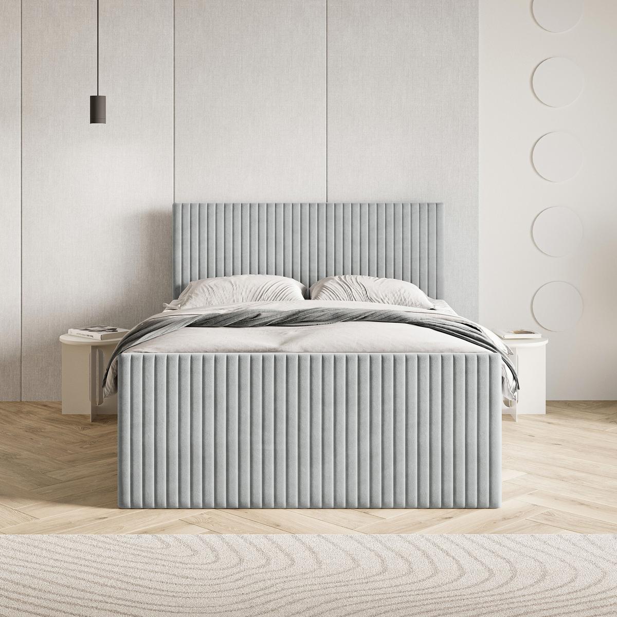 BOXBETT TERVAN 140x200 cm mit Matratze und Topper - Hellgrau - Hellgrau, Holz (140/200cm) - MASSENO