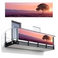 BALKON-SICHTSCHUTZ Baum - Heidekraut - Sonnenaufgang Windschutz 300x90 cm - Flieder, Kunststoff (300/90cm) - MuchoWow