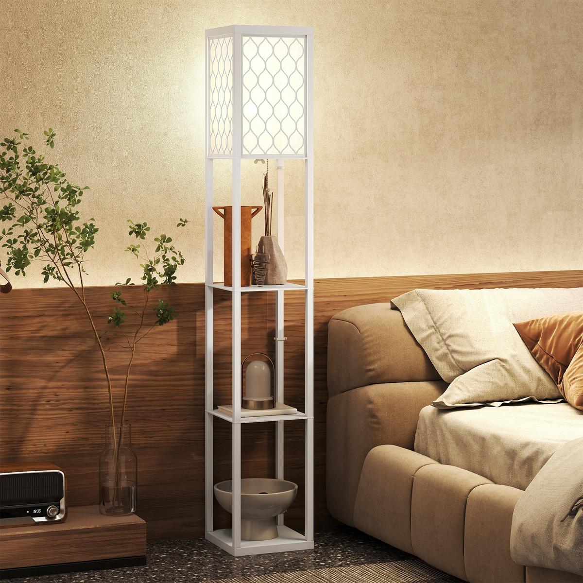 STEH-LEUCHTE MDF Stoff Weiß - Weiß, Holzwerkstoff (26/26/160cm) - HOMCOM