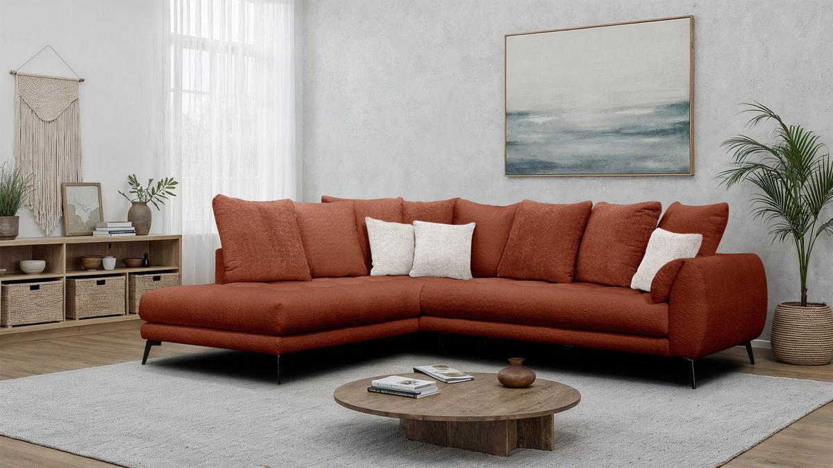 ECKSOFA CALME 5-Sitzer, dunkelorange - Dunkelorange/Schwarz, Holz/Textil (294/229cm) - Wozimo