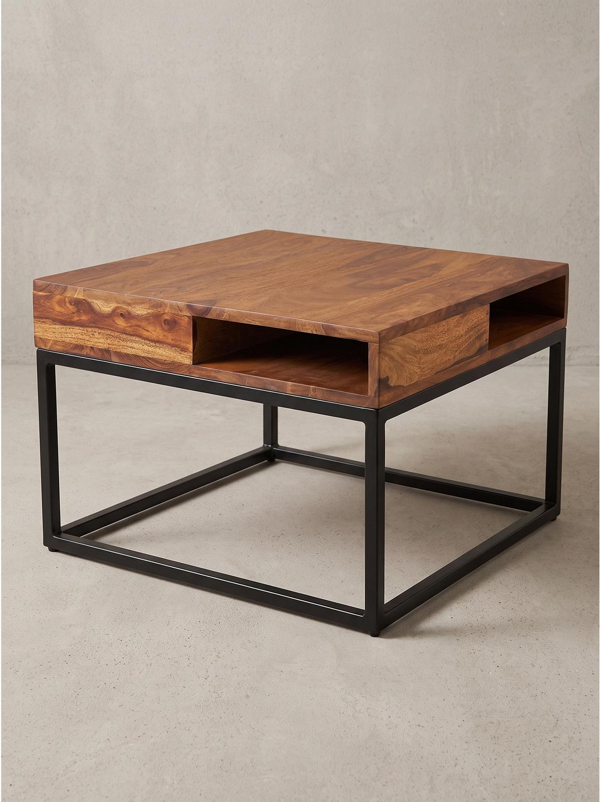 COUCHTISCH SAZAVA, Dunkles Massivholz-Schwarz, mit Stauraum, 60 x 60 x 40 cm - Schwarz/Braun, Holz/Metall (60/60/40cm) - KADIMA DESIGN