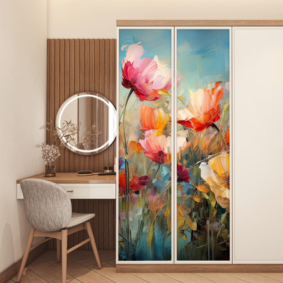TÜRAUFKLEBER Blumen - Aquarell - Kunst - Botanisch - Natur 90x215 cm - Türtapete - Orange, Kunststoff (90/0.1cm) - MuchoWow