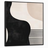 LEINWAND Bilder mit Rahmen - Abstrakt - Japandi - Beige - Modern - 90x90 - Schwarz, Textil (90/90cm) - MuchoWow