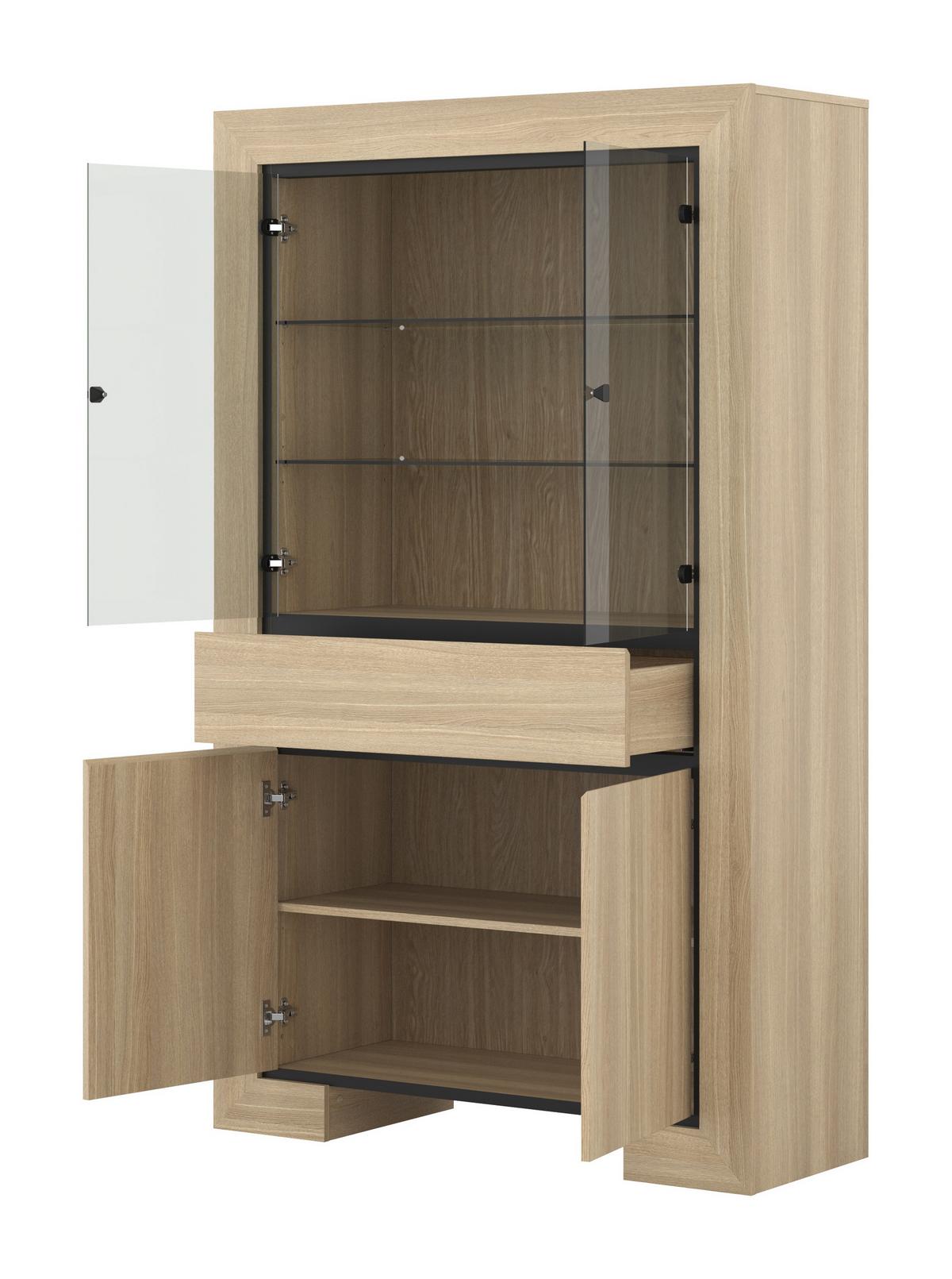 VITRINE LUNO 185 / 113 cm in Eichefarben - Eichefarben/Schwarz, Holzwerkstoff (113/185/41cm) - MASSENO