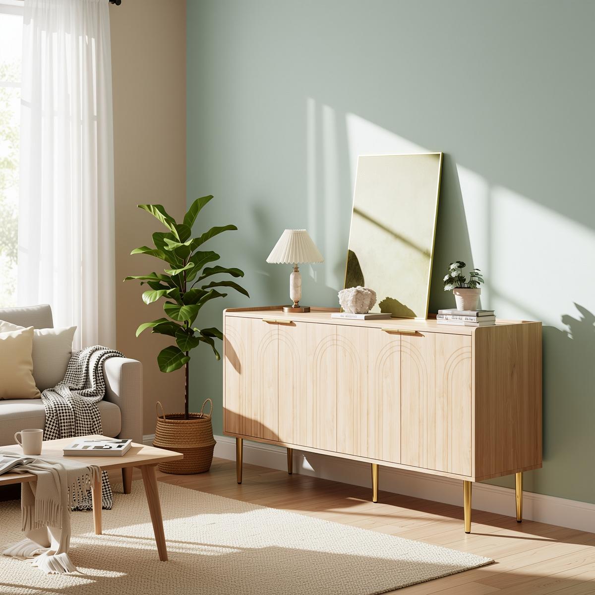 SIDEBOARD 140 cm in Natur Holzoptik mit 3D-Bogenfronten - Eiche San Remo/Naturfarben, Holzwerkstoff (140/75/38cm) - Urban Meuble
